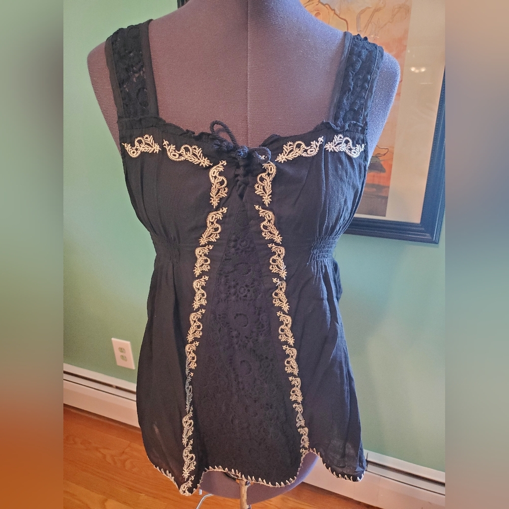 Bohemian Mind Code Black And White Embroidered Top - image 1